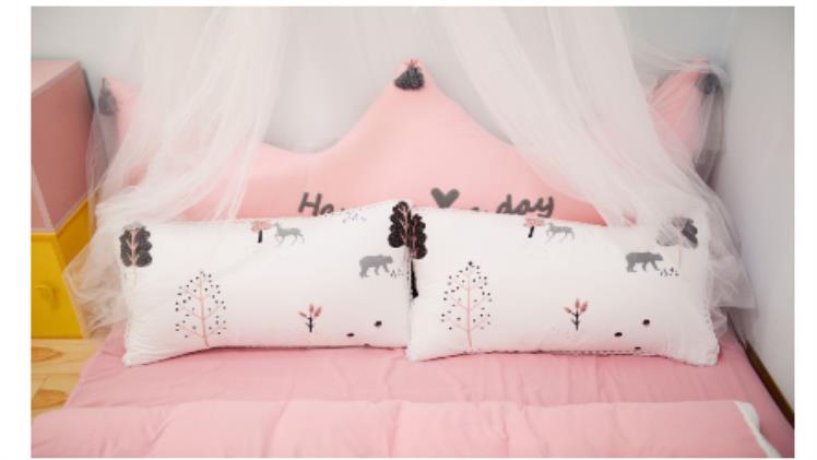 pink child’s princess bed with pink bedding and canopy